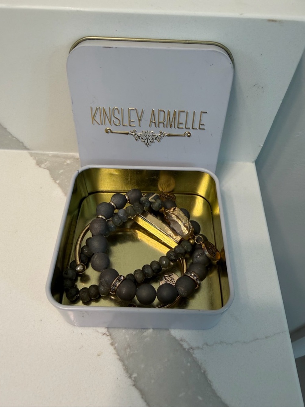 Kinsley Armelle Matte Gray and Gold Stackable Bracelet Trio